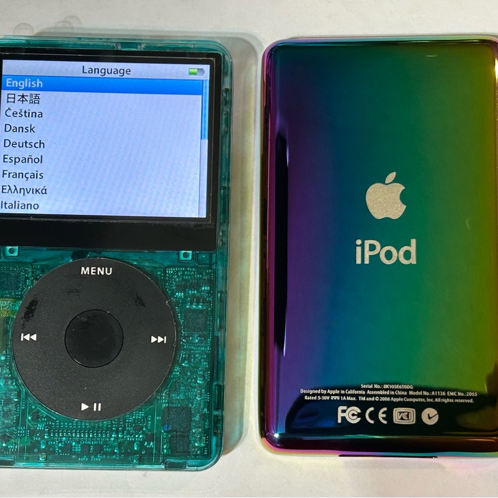 Apple iPod 5.5 Dac with Transparent Teal and Rainbow back Finish 128gb